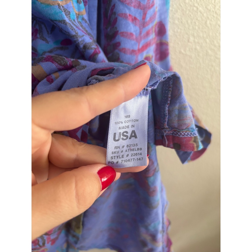 Fresh Produce Top Womens Size Medium Tunic 3/4‎ Sleeve Purple Floral Resortwear - Picture 4 of 4